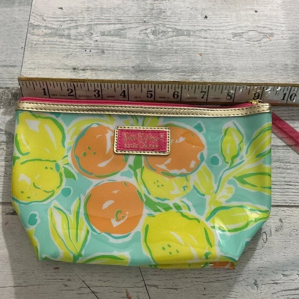 NWOT Lilly Pulitzer Estee Lauder Women Lemons Zip Pouch Makeup Cosmetic Case Bag